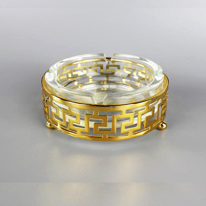 Decorative golden tray with tempered glass and metal finish, perfect for keys, jewelry, and accents
