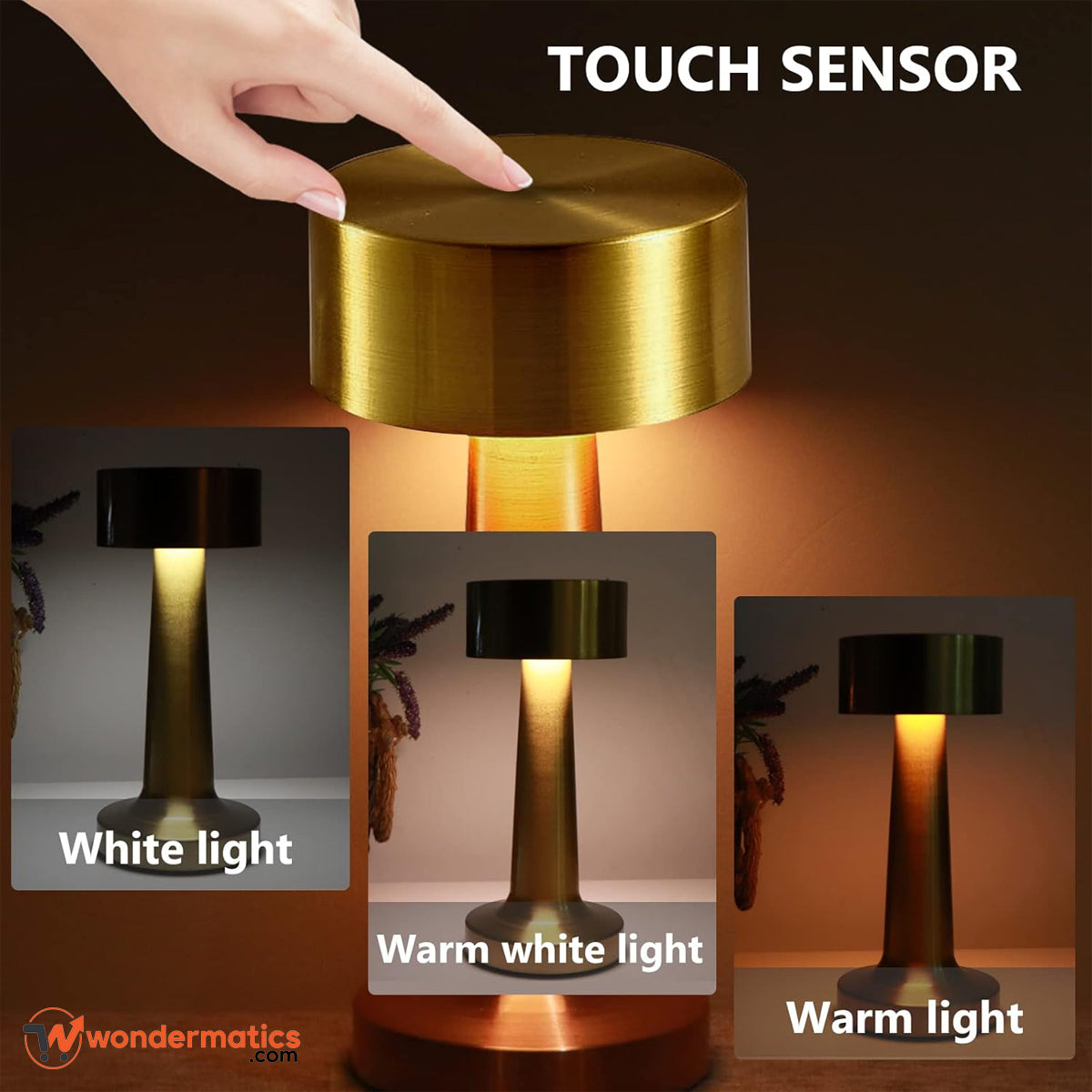 Elegant gold LED table lamp with touch control
