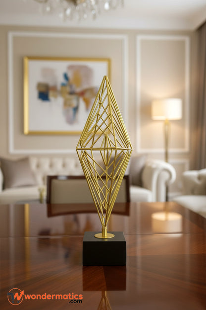 Elegant gold wireframe art sculpture for living room or office decoration