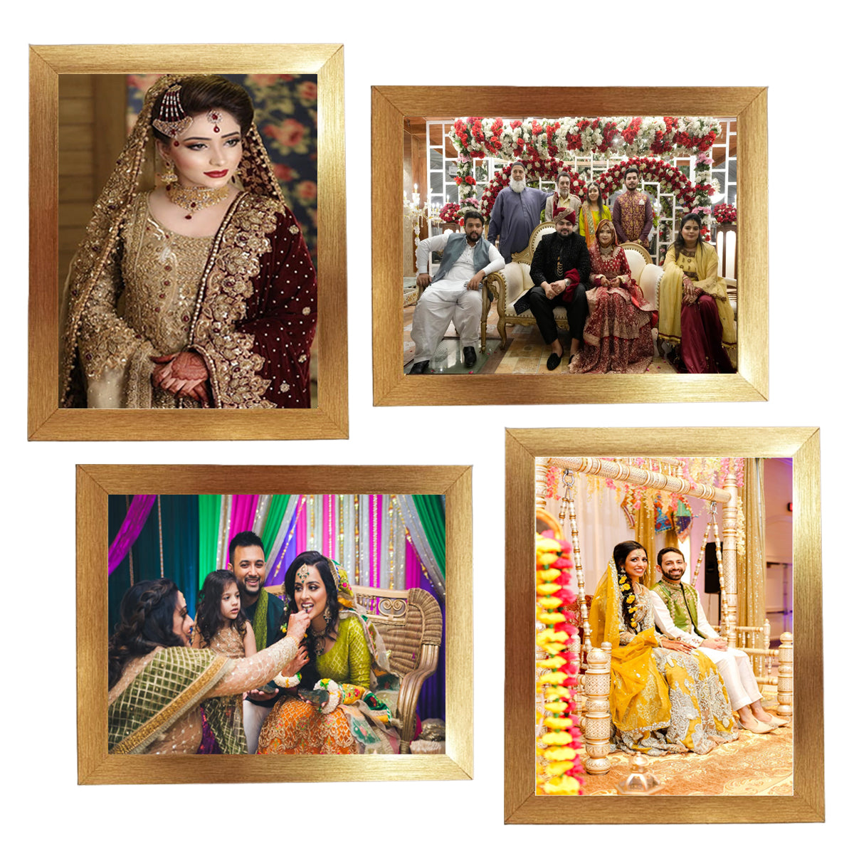 Set of 4 golden 8x10 photo frames with glass front for home decor and gifting in Pakistan