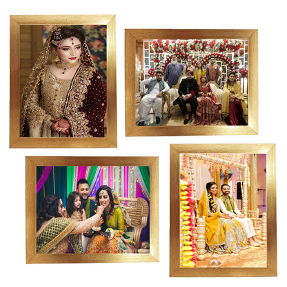 Set of 4 golden 8x10 photo frames with glass front for home decor and gifting in Pakistan