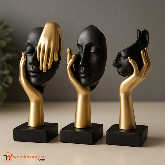 Golden black abstract thinker sculpture set for modern home and office decor