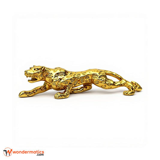 Elegant golden leopard figurine, 30cm metal resin statue for table or desk display