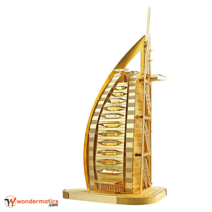 Front view of golden metal Burj Al Arab model for home and office decor