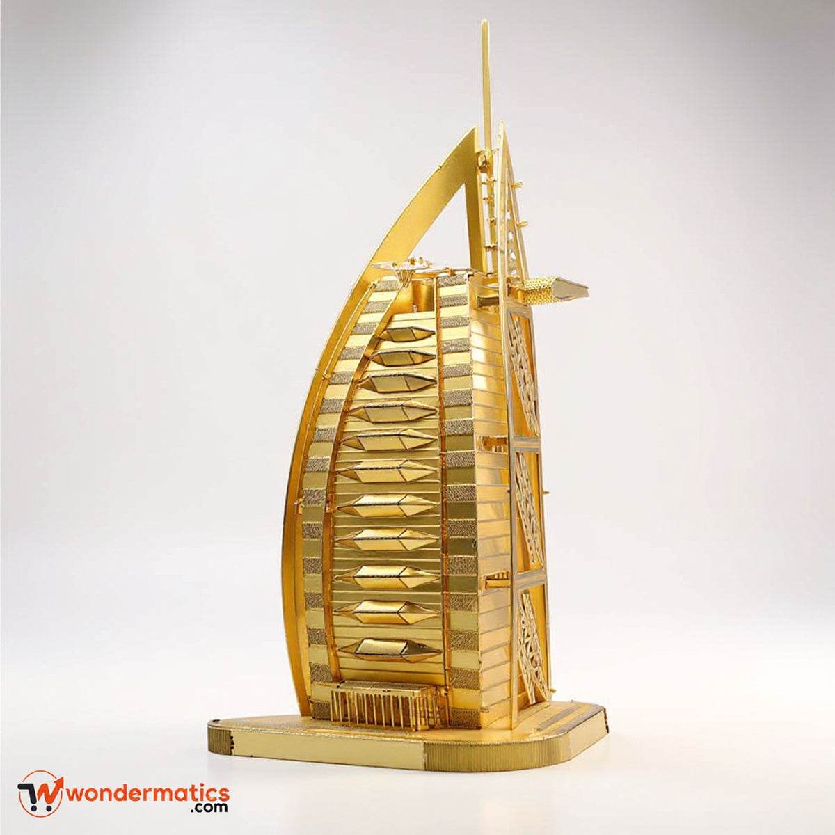 Side view of 5-inch golden Burj Al Arab model for luxury desk decoration