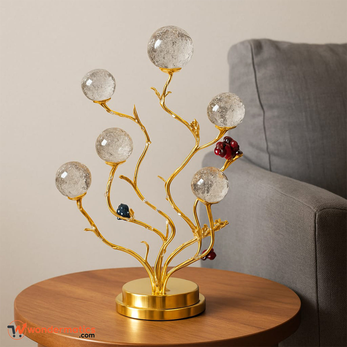 Golden rose crystal ball LED light with 5 bubble orbs, elegant battery operated decoration for living room, parties, and gift giving