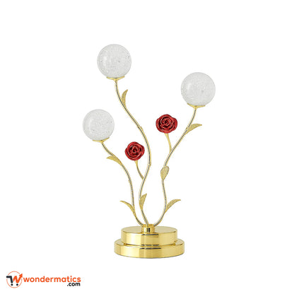 Modern Table Decoration Piece with LED Lights and Golden Floral Base