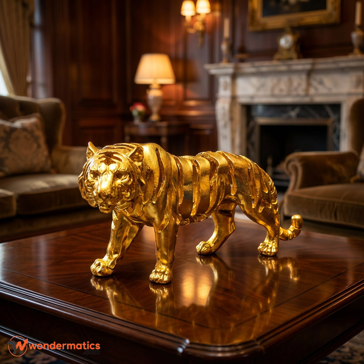 Large golden tiger showpiece for home and office decor