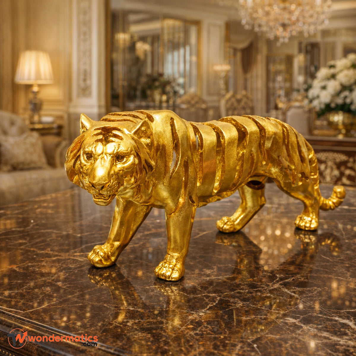 Golden tiger statue luxury home and office table decor showpiece