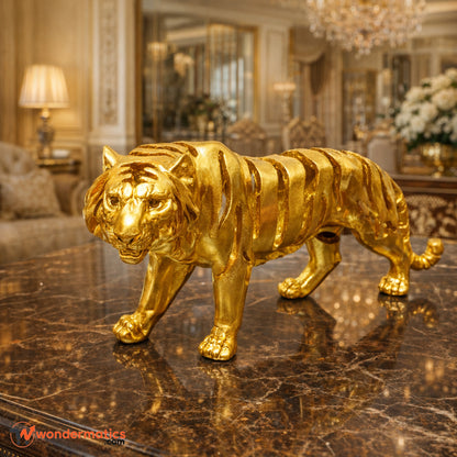 Golden tiger statue luxury home and office table decor showpiece