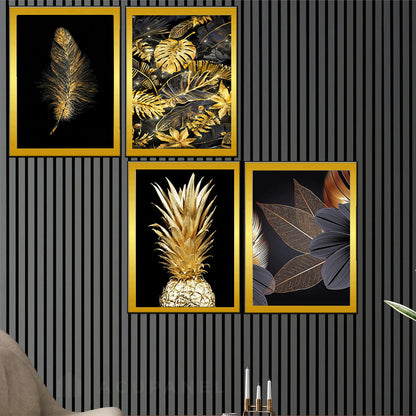 Golden Wall Art Frame Set with Black and Gold Prints – A4 Size for Home Decor