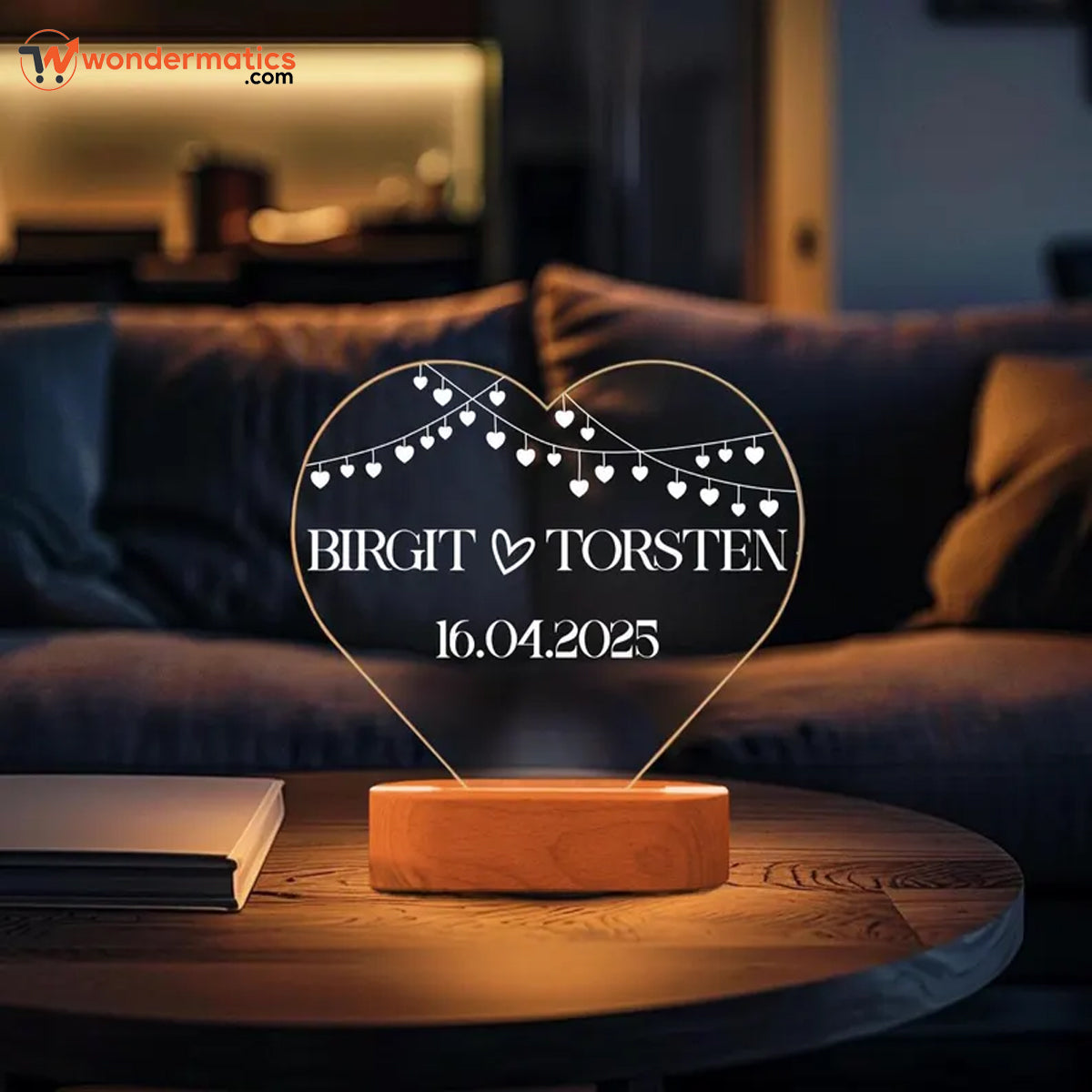 Handmade Wooden Base Lamp with Heart Frame