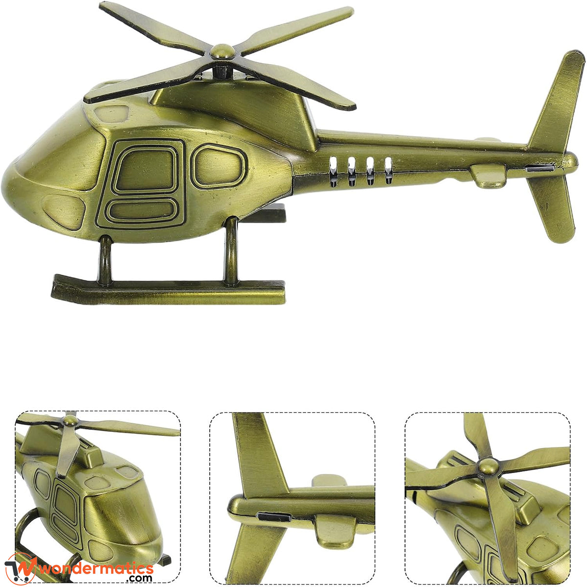 Landing skids detail on brass finish helicopter miniature