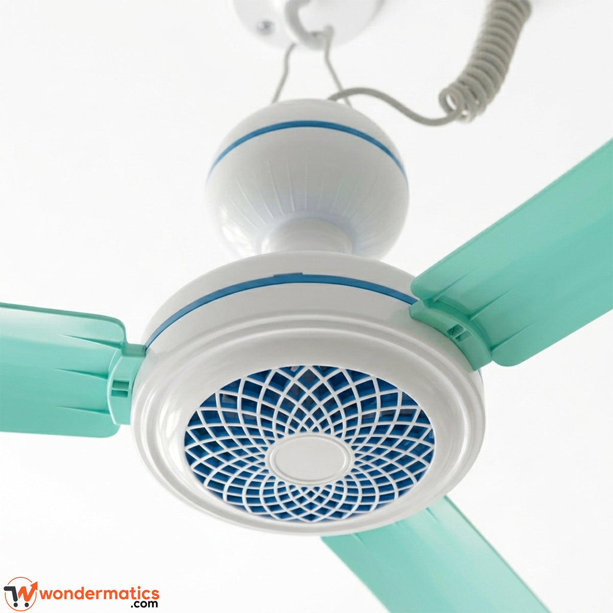 Closeup of 2 pin plug on Wondermatics portable hook fan