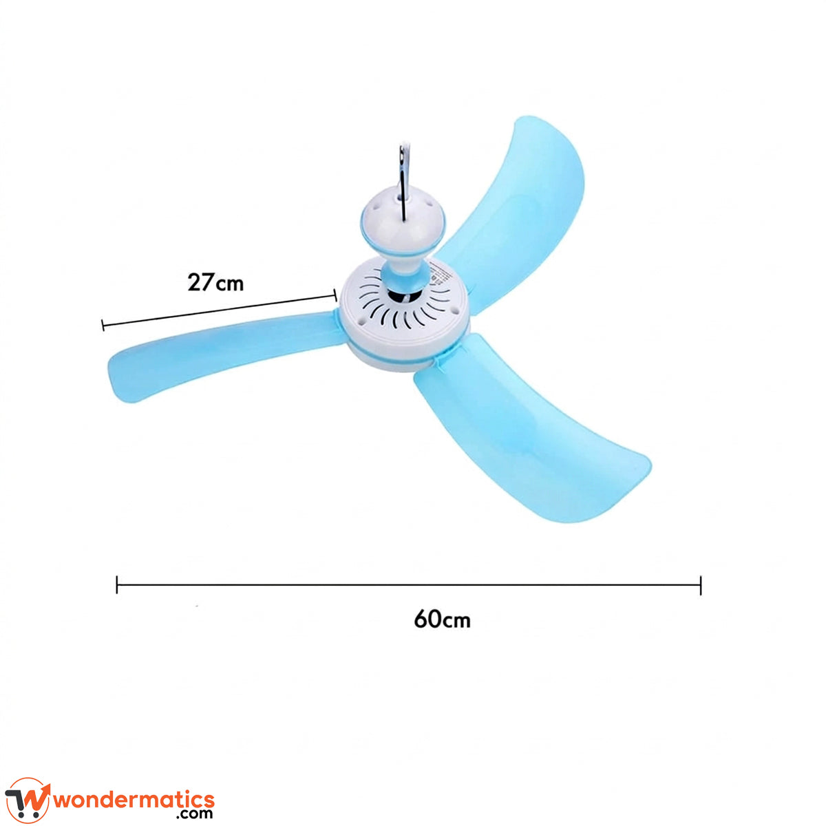 Mini hook ceiling fan 60cm size dimension reference image