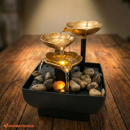 Compact electric tabletop water fountain with soothing waterfall effect and LED light