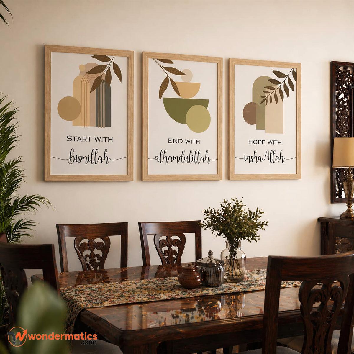 Bismillah Alhamdulillah InshaAllah Islamic Wall Frames Set Hanging on Dining Room Wall Décor