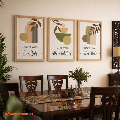 Bismillah Alhamdulillah InshaAllah Islamic Wall Frames Set Hanging on Dining Room Wall Décor