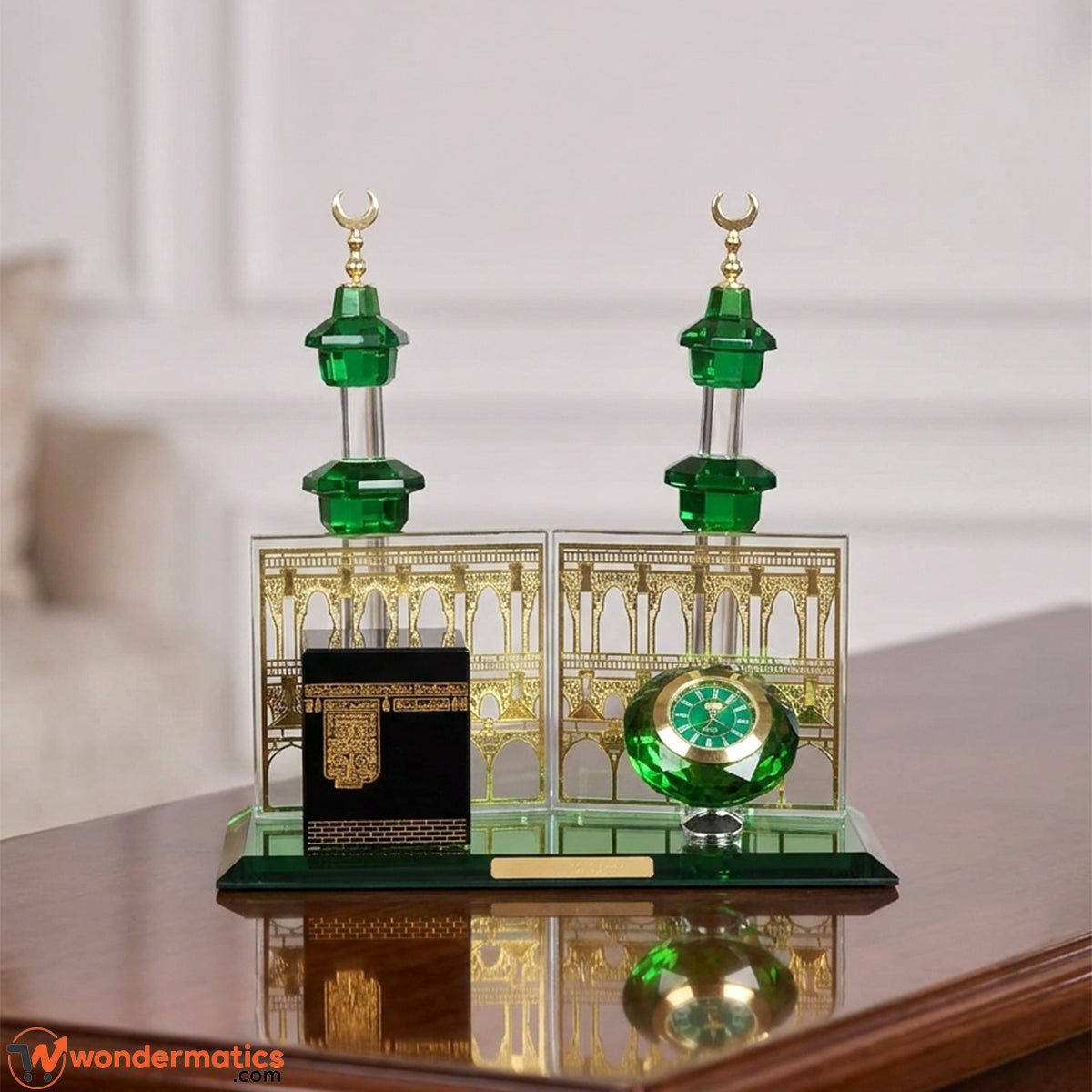 Islamic Kaaba clock decor set displayed on office desk
