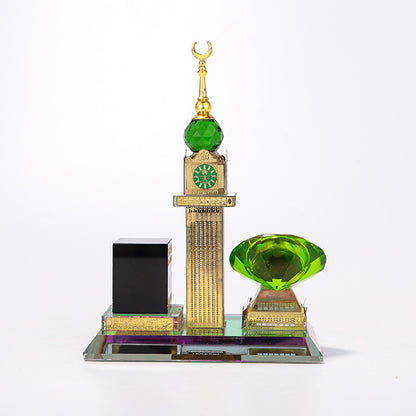 Crystal Kaaba Clock Tower placed on a desk as Islamic decor