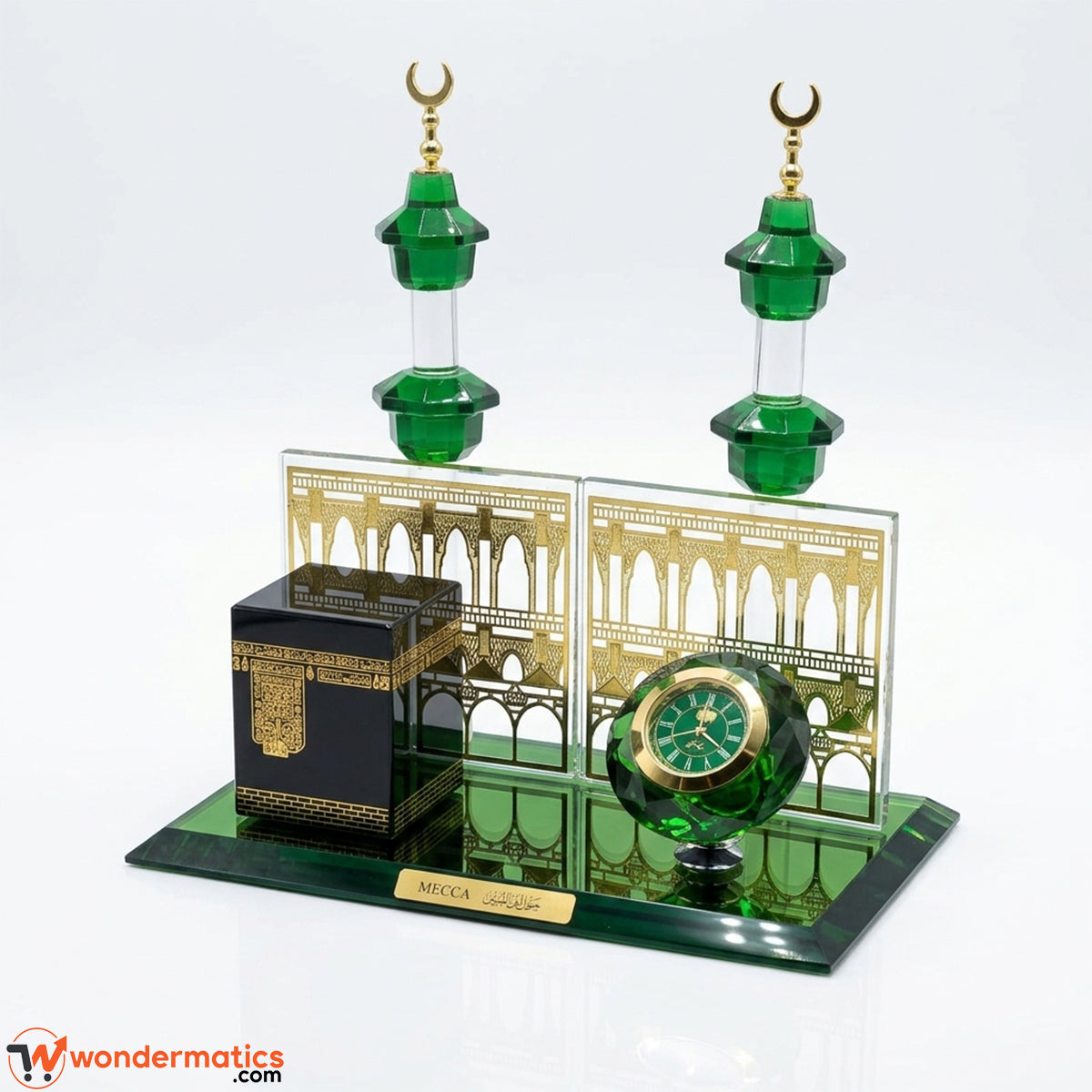 Islamic Kaaba crystal table clock decor set on white background