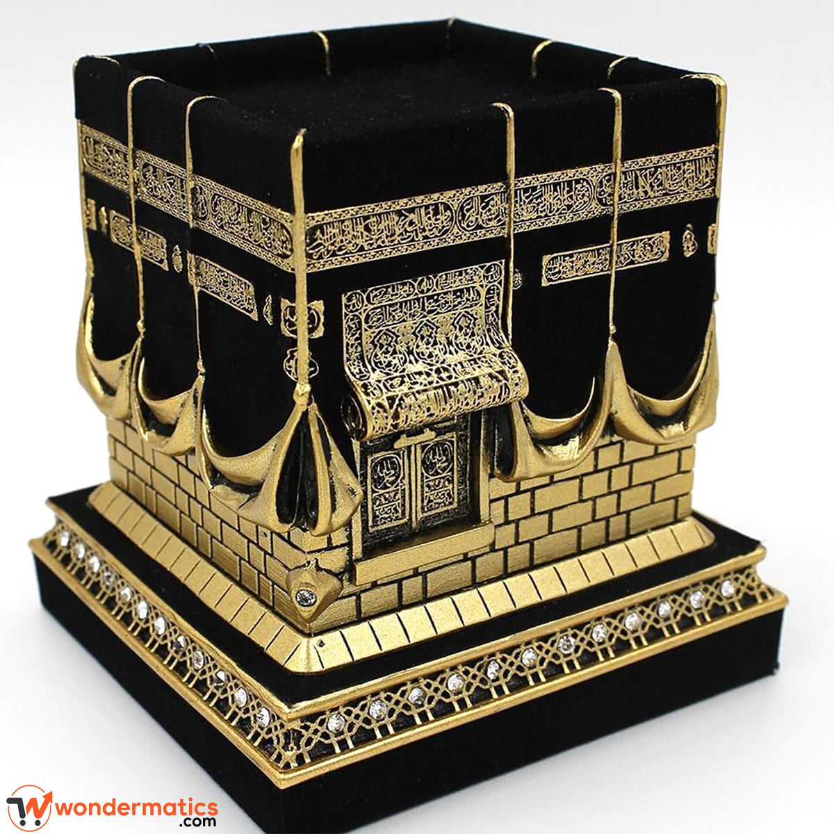 Front view of Islamic Kaaba replica showpiece with calligraphy detailing