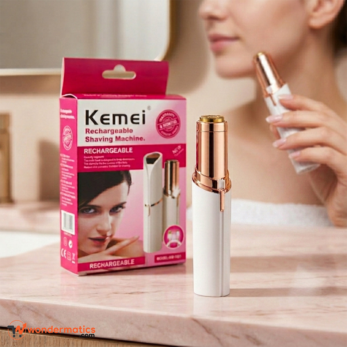 Kemei KM-1021 rechargeable facial hair remover with LED light for painless facial hair removal and smooth skin