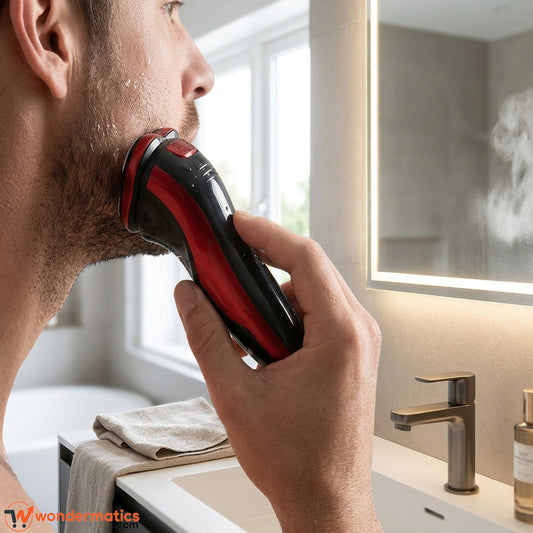 Man shaving with the Kemei KM-9013 electric shaver
