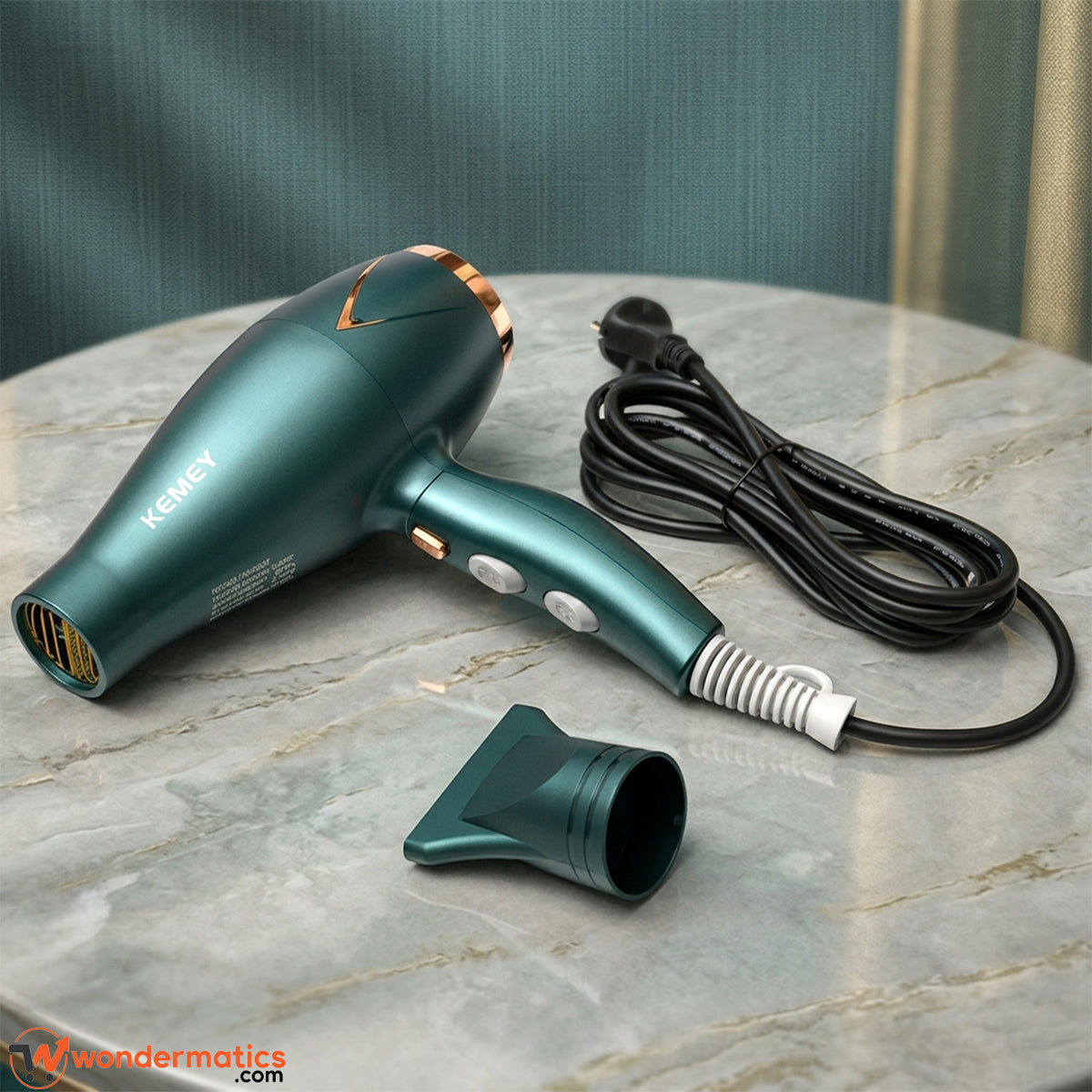 Kemey KM-8222 foldable hair dryer with handle folded for compact storage