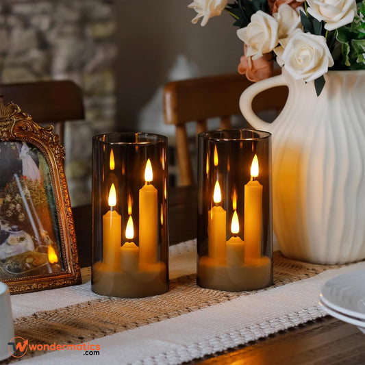 Elegant LED Flameless Candles in Glass Holder – Battery Operated