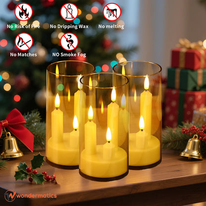 Glass Holder LED Candles with Warm Flickering Flame Effect