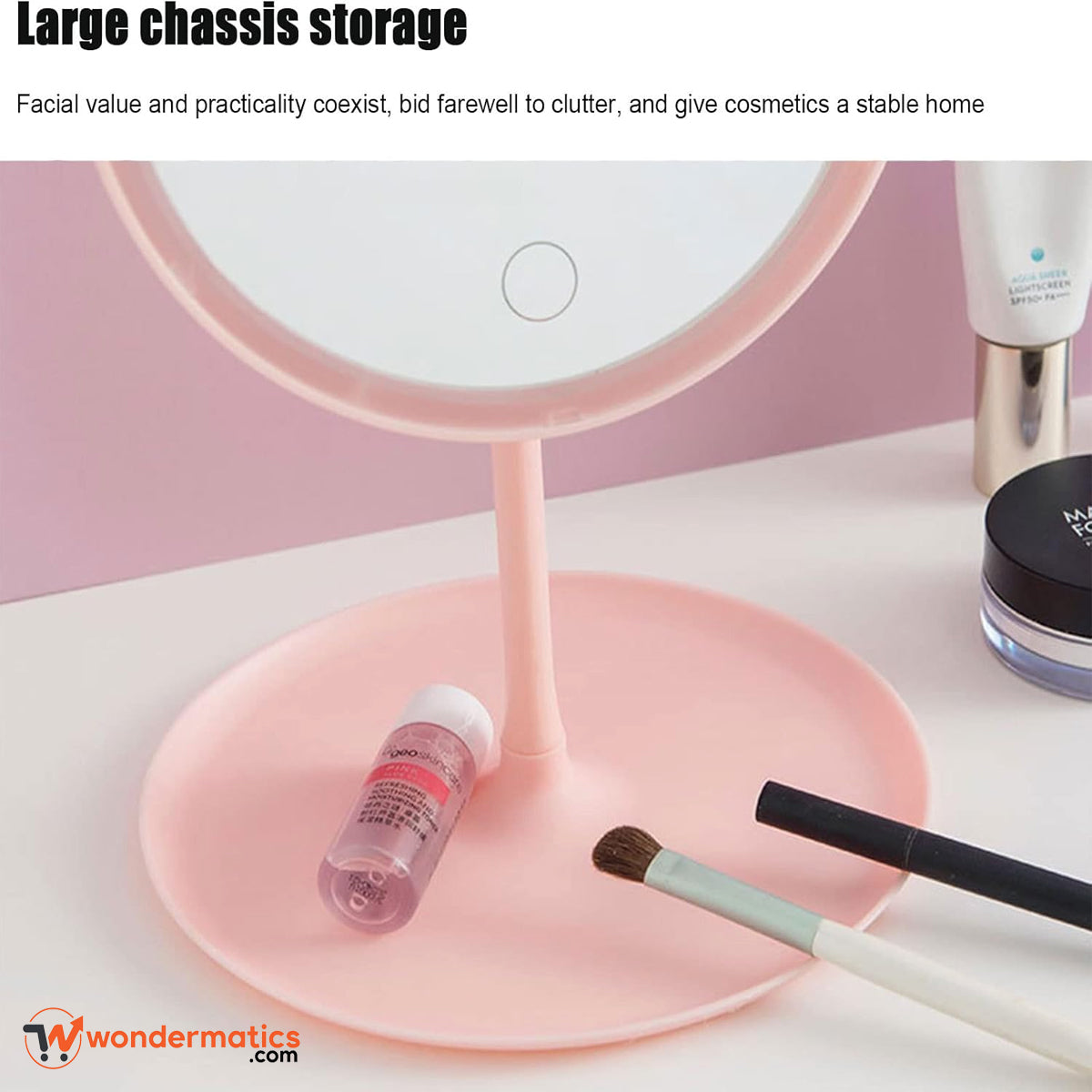 LED Makeup Mirror with Rechargeable Battery – Compact Vanity Mirror Pink