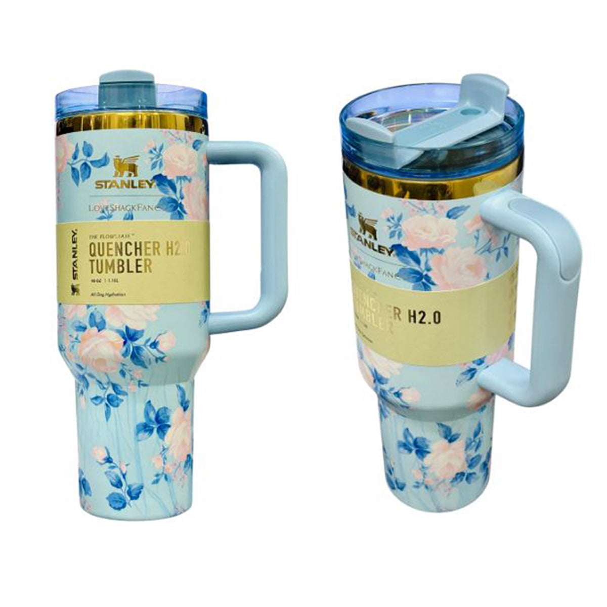 Limited edition Stanley LoveShackFancy drink bottle with lifestyle appeal