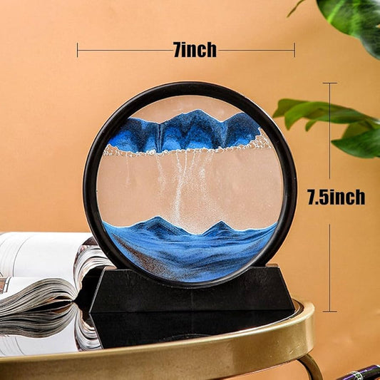 3D moving sand art hourglass with mountain landscape – calming desk decor