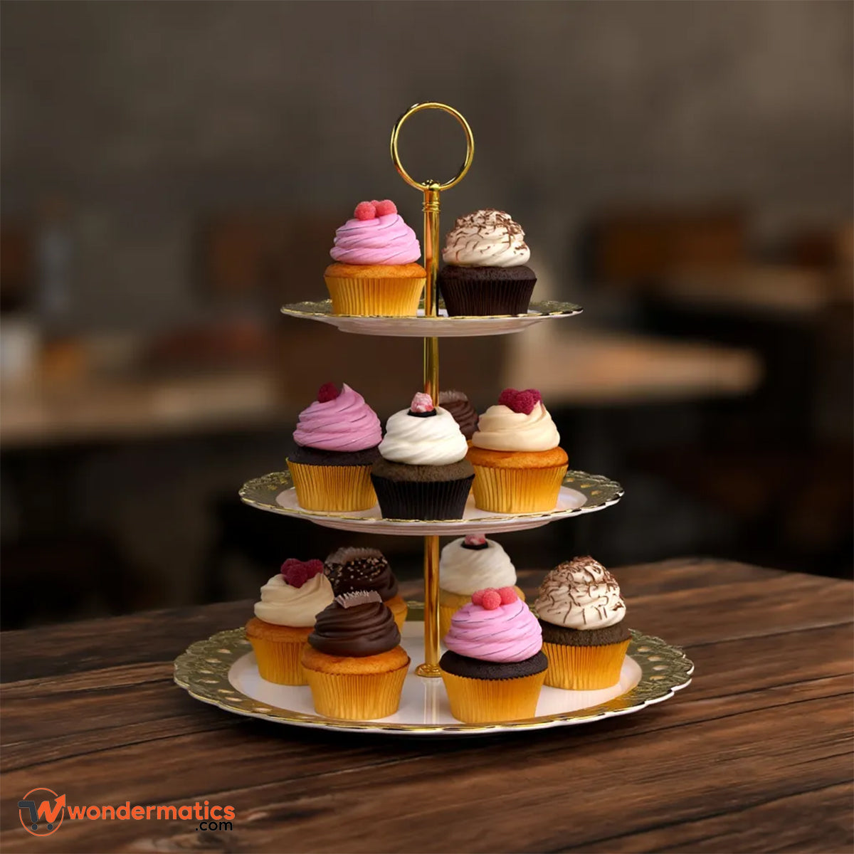 Luxury 3 Tier Dessert Stand with Porcelain Plates – Perfect for Cakes, Snacks and Party Serving