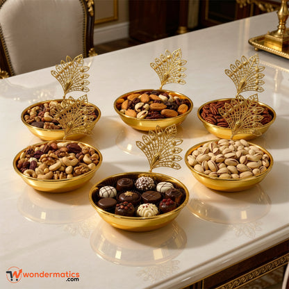 Luxury electroplated golden metal multipurpose bowls set for dry fruits and snacks