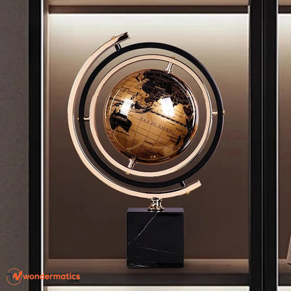 Luxury black and golden world globe desk décor piece with wooden base