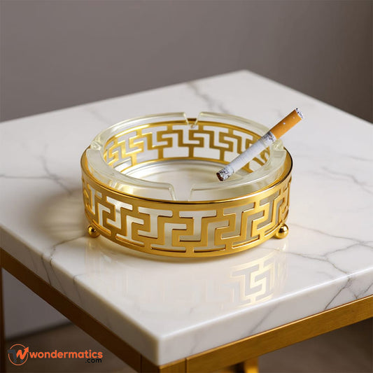 Luxury golden decor tray with glass and metal design for stylish home or office decoration