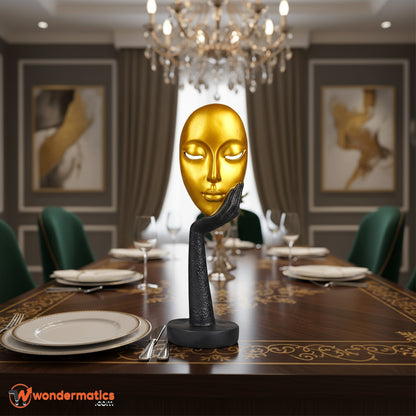 Luxury golden face sculpture – abstract thinking woman resin art for elegant home interiors