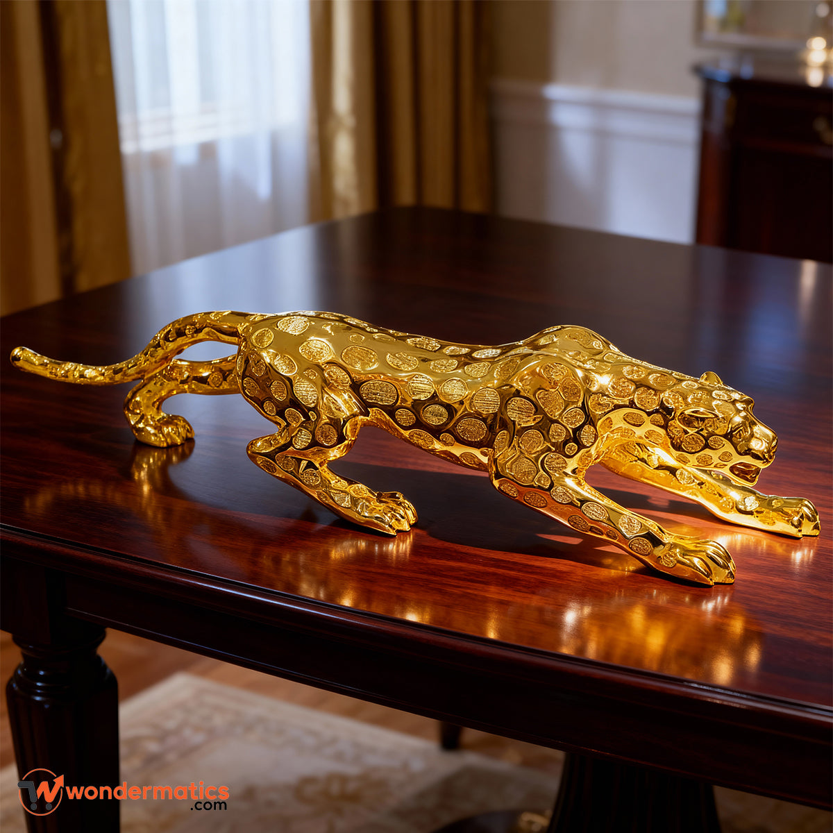 luxury handmade golden leopard statue large resin and metal decorative showpiece