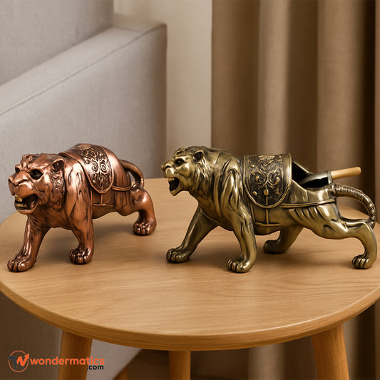 Luxury metal resin tiger ash holder with adjustable lid – modern home décor piece
