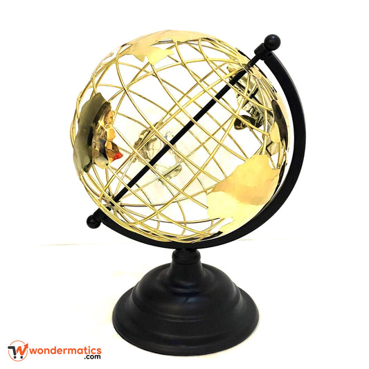 Luxury metal world globe with golden wireframe and black stand décor