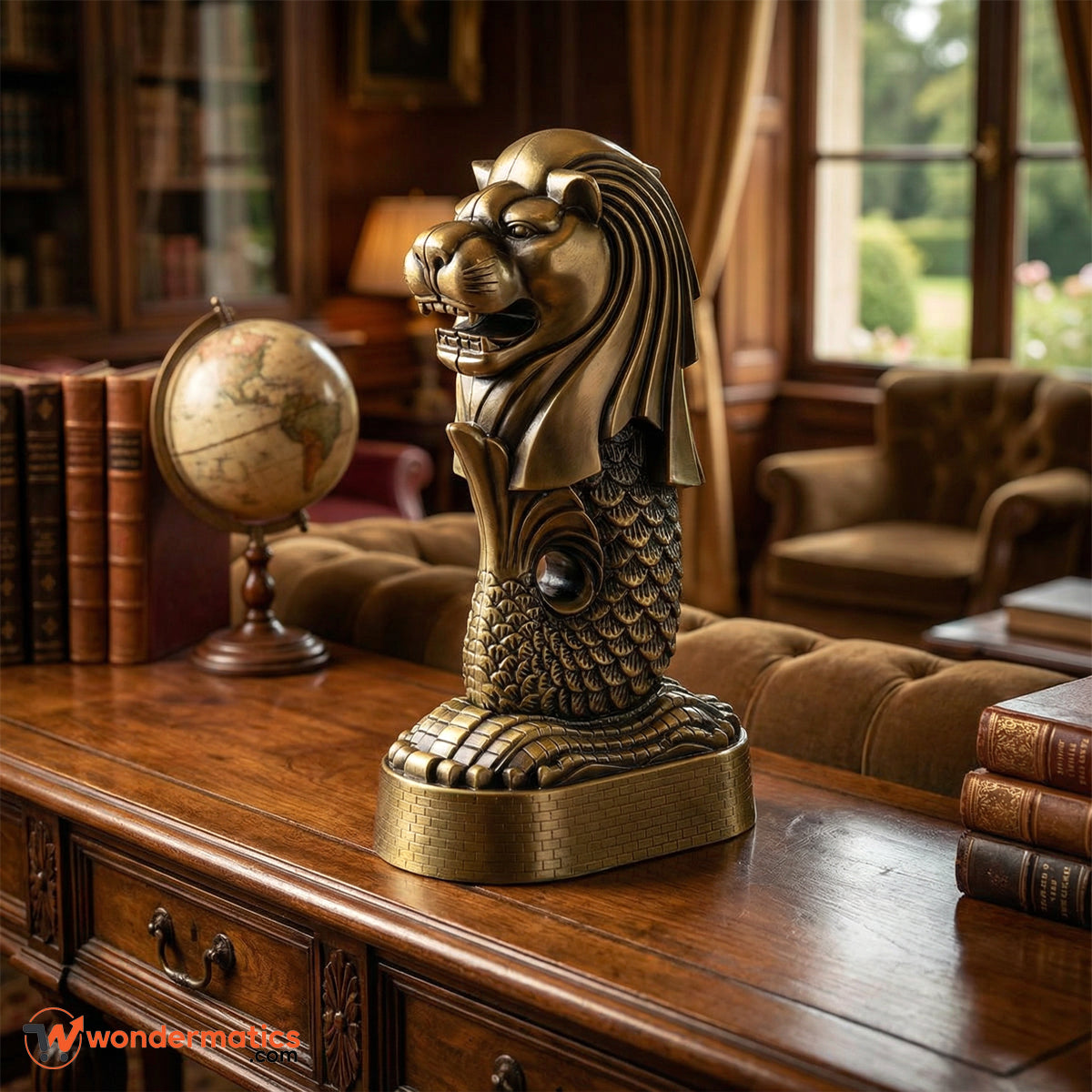 Luxury handcrafted resin and metal Merlion statue for elegant home and office décor