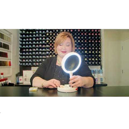 Stylish makeup mirror with swivel base and light-up frame