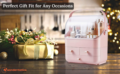 Makeup holder box with transparent dust-proof lid and spacious compartments for cosmetics
