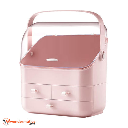 Stylish pink makeup organizer holder for skincare, lipsticks, brushes and accessories