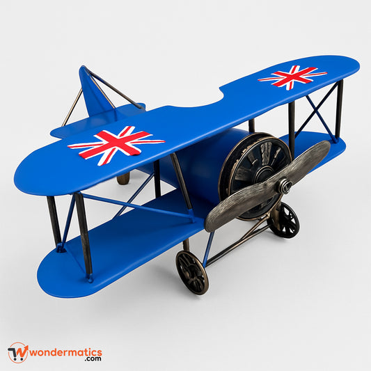 Metal aircraft model decoration in vintage blue airplane design