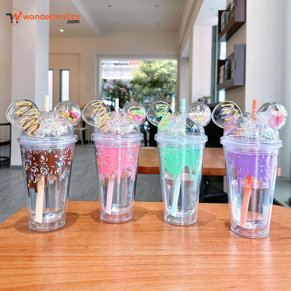 Cute Mickey Ear Tumbler Cup with Straw – Colorful Sprinkle Lid