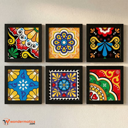 modern black wall frames set with vibrant artwork for bedroom decor