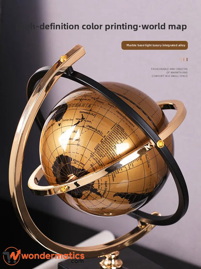 Modern decorative world globe collectible with black and gold finish